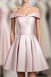 Cute Pink A Line Short Evening Prom Dresses, Pink Evening Dresses