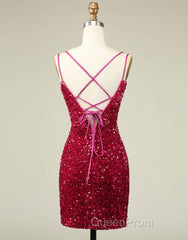 Sparkly Sequin Double Spaghetti Straps Tight Homecoming Dresses