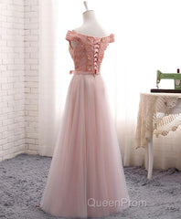 A Line Lace Tulle Off Shoulder Long Evening Prom Dresses, Evening Dresses