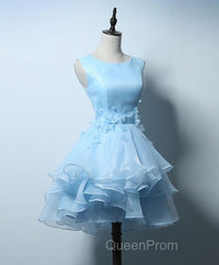 Cute Blue A Line Short Evening Prom Dresses, Blue Evening Dresses
