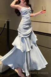 A-Line Gray Prom Dress features spaghetti straps Evening Dresses