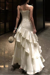 A-Line White Prom Dress features spaghetti straps Evening Dresses