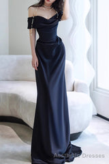 Simple Mermaid Off The Shoulder Black Prom Dress