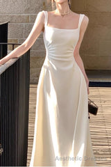 Sleeveless Square Neck Homecoming Dress Ruched A-Line Midi Dress