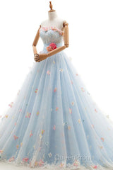 Charming Light Blue Tulle Sweetheart Ball Gown Court Train Wedding Dresses