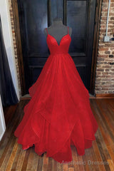 A-line Princess Sweetheart Sleeveless Long/Floor-Length Tulle Sparkling Prom Dresses