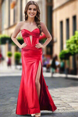 Sweetheart Satin Mermaid Long Prom Dresses