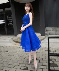 Royal Blue Lace A Line Short Prom Dress Evening Dress