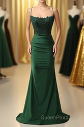 Sparkly Dark Green Beaded Long Evening Prom Dresses with Appliques