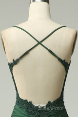 Sparkly Dark Green Beaded Long Evening Prom Dresses with Appliques