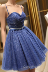 Glitter Sweetheart Blue Short Evening Prom Homecoming Dresses With Beading