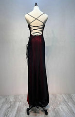 Black And Red Mermaid Straps Long Evening Dresses, Long Evening Prom Dresses With Leg Slit