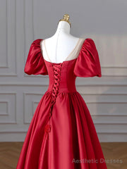 Burgundy Satin Long Prom Dresses, Lovely A-Line Formal Dresses