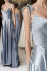 Simple Satin Long Evening Prom Dresses, A-Line Spaghetti Straps Evening Dresses