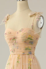 Champagne Lovely Tulle Lace Long Evening Prom Dresses, Champagne Evening Dresses