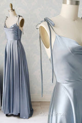 Simple Satin Long Evening Prom Dresses, A-Line Spaghetti Straps Party Dresses