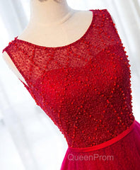 A Line Round Neck Tulle Long Evening Prom Dresses, Lace Evening Dresses