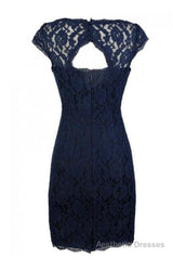 Classic Navy Blue Lace Short Mother of the Bride Dress