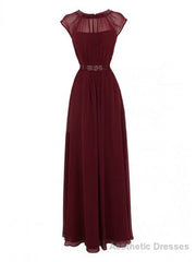 Elegant Burgundy Long Chiffon Bridesmaid Dress Wedding Party Dress