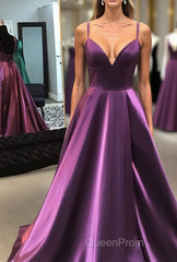 Gorgeous V Neck Lace-up Back Plum Long Evening Prom Dresses