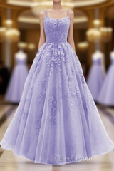 Light Purple Straps Lace-Up Long Formal Dresses, Light Purple Long Evening Dresses Evening Prom Dresses