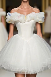 Cute White Tulle Short Evening Prom Gown White Homecoming Dresses