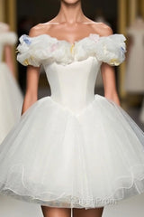 Cute White Tulle Short Evening Prom Gown White Homecoming Dresses