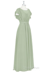 Elegant Sage Green Ruffled A-Line Long Bridesmaid Dresses