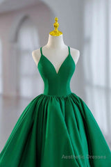 Green Satin Tea-Length Straps Prom Dress, Spaghetti Straps Homecoming Gown