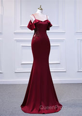 Wine Red Mermaid Sweetheart Straps Long Formal Dresses, Wine Red Evening Prom Dresses