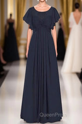 Black Chiffon Twist-Front Ruffled Long Bridesmaid Dresses