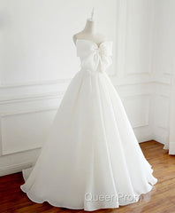 White Sweetheart Long Evening Prom Dresses, White Formal Dresses