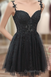 Black Short Sweetheart Tulle Homecoming Dresses, Black Short Evening Prom Dresses Party Dresses