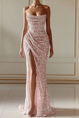 New Arrival Pink Sequins Sleeveless Evening Dresses With Split