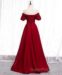 Simple Sweetheart Burgundy Satin Long Evening Prom Dresses, Burgundy Evening Dresses