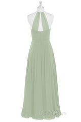 Sage Green Chiffon Halter Backless Long Bridesmaid Dresses