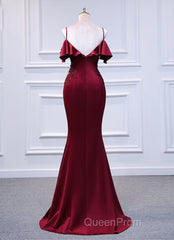 Wine Red Mermaid Sweetheart Straps Long Formal Dresses, Wine Red Evening Prom Dresses