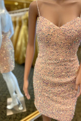 Pink Sequin Bodycon Homecoming Dresses with Straps