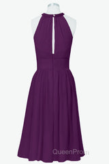 Scoop Purple Chiffon A-line Short Bridesmaid Dresses