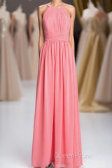 Coral Double Straps Pleated A-line Bridesmaid Dresses