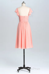 Flutter Sleeves Coral Pleated A-line Short Party Dresses