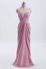 Strapless Blush Pink Draped High Waist Long Bridesmaid Dresses