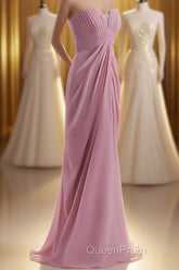 Strapless Blush Pink Draped High Waist Long Bridesmaid Dresses