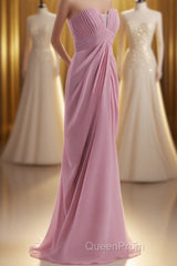Strapless Blush Pink Draped High Waist Long Bridesmaid Dresses