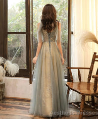 Green Tulle Hight Neck Tulle Lace Long Prom Dress Tulle Formal Dress
