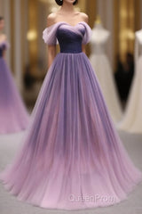 Simple Sweetheart Tulle Purple Long Evening Prom Dresses, Bridesmaid Dresses