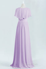 Lavender Faux Wrap Ruffles Long Bridesmaid Dresses