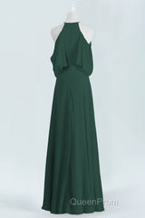 Hunter Green Chiffon A-line Long Bridesmaid Dresses with Cold Sleeves