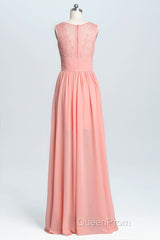 Coral A-line Chiffon Empire Long Bridesmaid Dresses