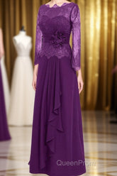 Ruffles Purple Lace Long Mother of the Bride Dresses